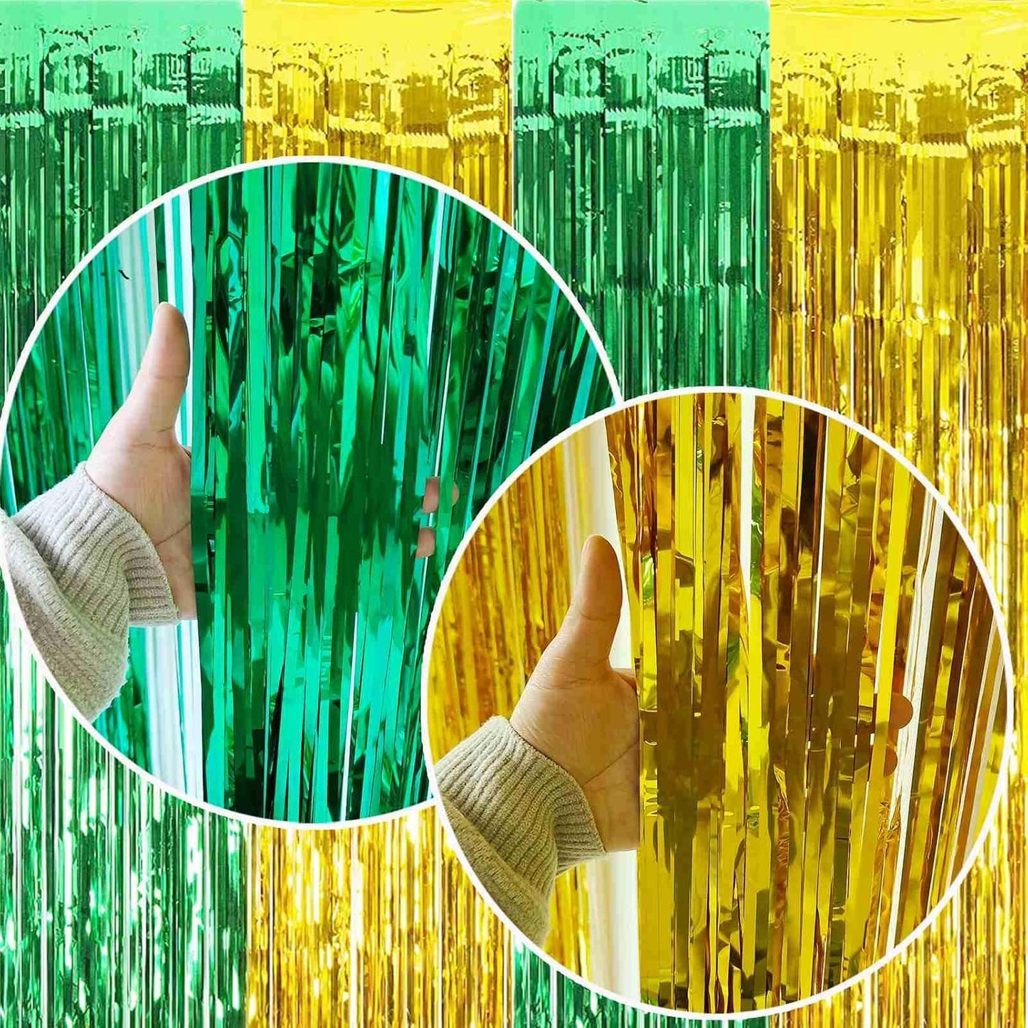 Green Gold 2025 Graduation Party Decorations - 4 Pack of 3.2x8.2ft Foil Fringe Curtains Streamers Backdrop for Birthday Graduation Party Decoration