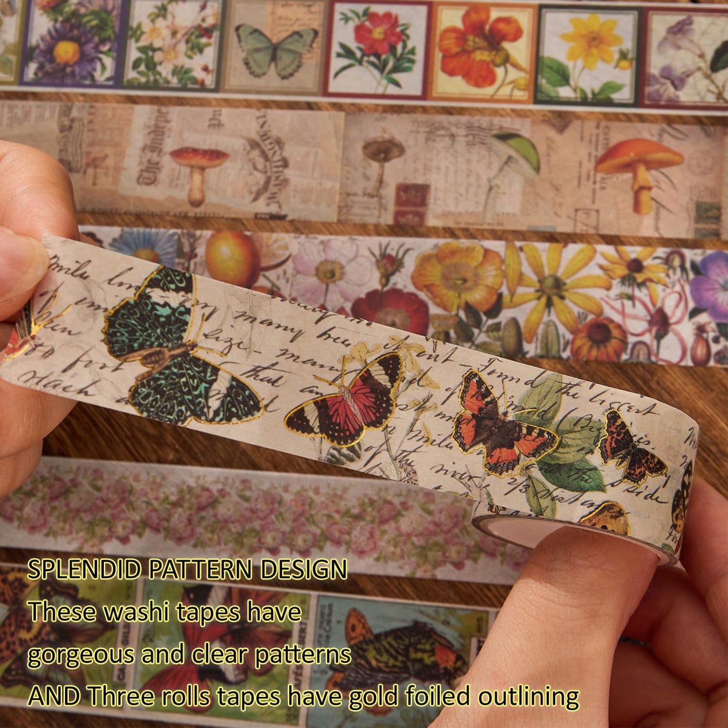 42 Rolls Vintage Washi Tape Set, Floral Letter Butterfly Mushroom Botanical Flower Writable Decorative Tapes for Scrapbooking , Junk Journal Supplies, Bullet Journaling 5-75mm Wide 9.84ft long/Roll
