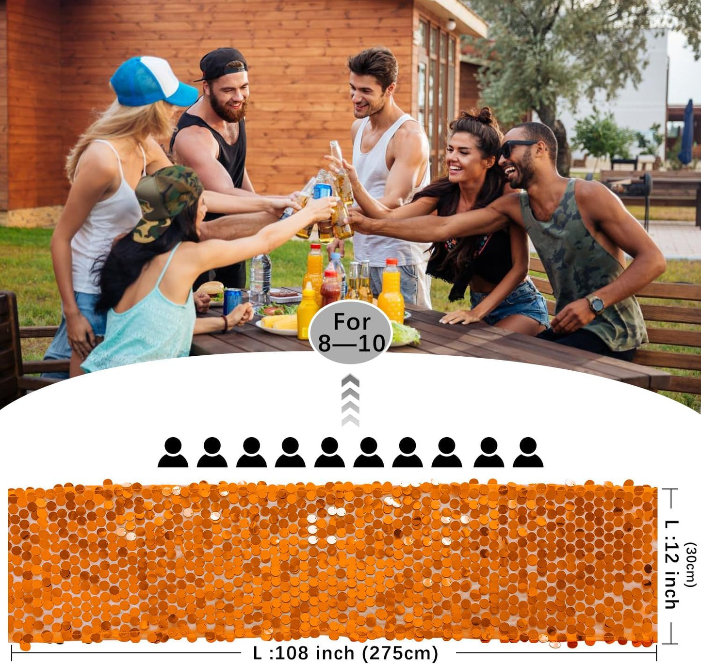 VHH Sequin Table Runner 12 x 108 inches Orange Table Runner, Glitter Runner for Party Wedding Birthday, Party Spring Easter Rustic, Birthday Supplies Decorations (1 Pack).