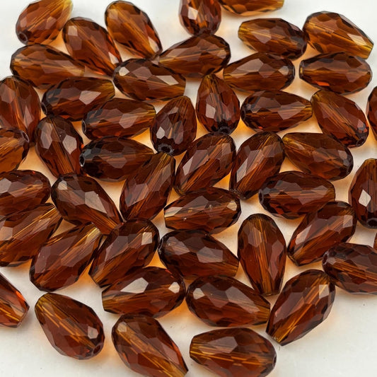 100pcs 8x12mm Teardrop Crystal Glass Beads for Jewelry Making, Faceted Vertical Hole Teardrop Glass Spacer Beads for Wind Chimes Bracelet Earring Necklace DIY Craft(Dark Amber)