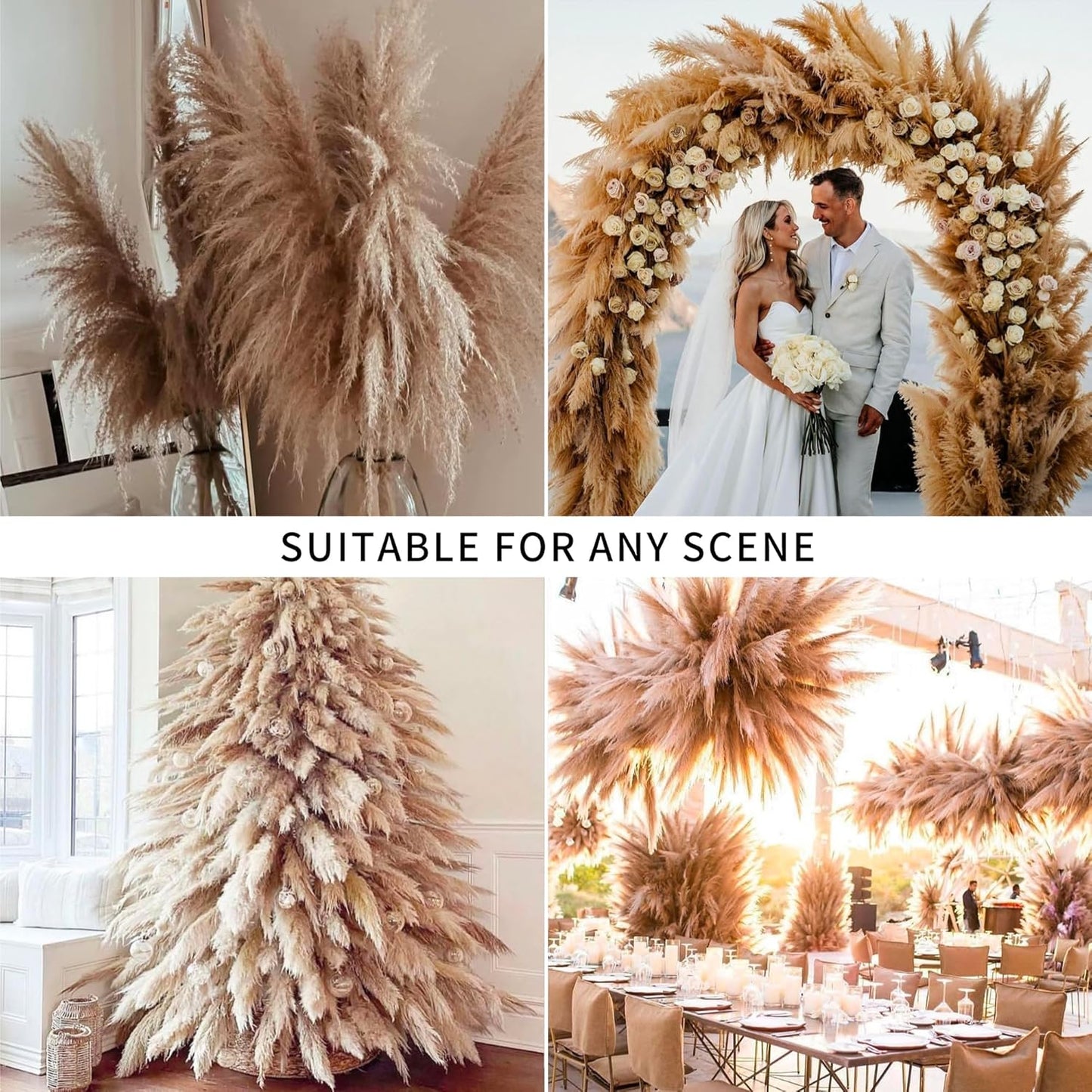 12 Stems 46 inch Tall Pampas Grass Decor - Large Fluffy Dried Pompas Grass for Floor Vase - Rustic Wedding, Baby Shower, Party, Farmhouse, Boho Home Decor…