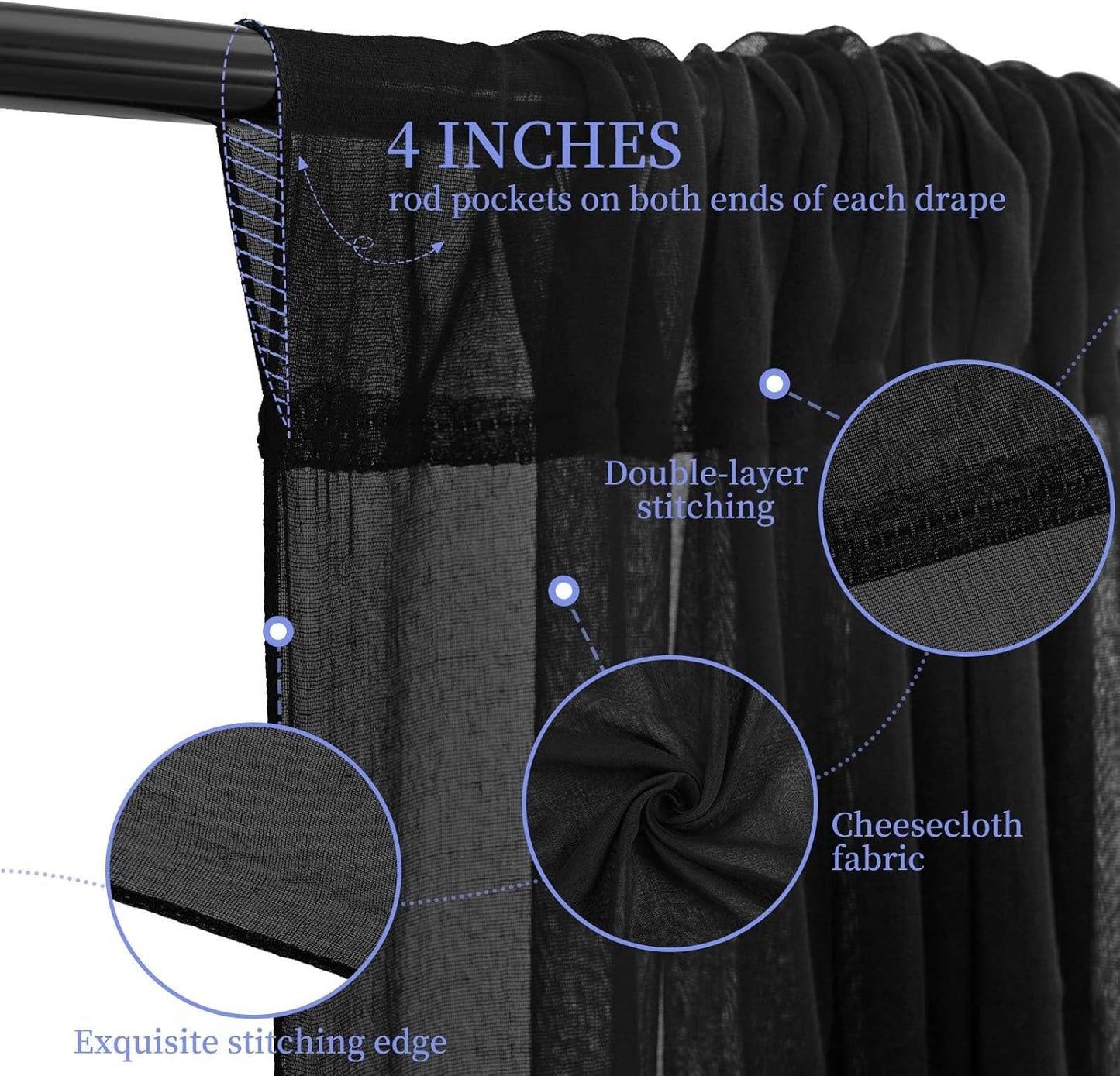 6 Panels Black Ceiling Drapes for Wedding 5ftx30ft Ceiling Drapes Wedding Arch Draping Fabric Cheesecloth Sheer Curtain Romantic Ceiling Decorations for Weddings Party Banquet Ceremony Stage