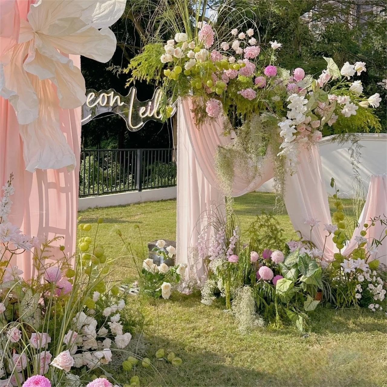 MLMW Wedding Arch Draping Fabric 4 Panels 29" x 20Ft Easter Pink Sheer Wedding Arch Backdrop Drapes Outdoor Curtain for Ceremony Party Background Ceiling Decor