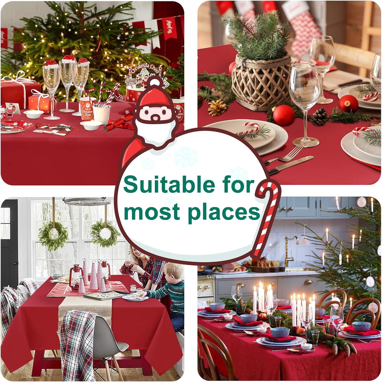 Hiasan 2 Pieces Red Tablecloth Rectangle - Wateproof and Spillproof Kitchen Christmas Washable Polyester Table Cloth for Dining Room, 60 x 84 Inch