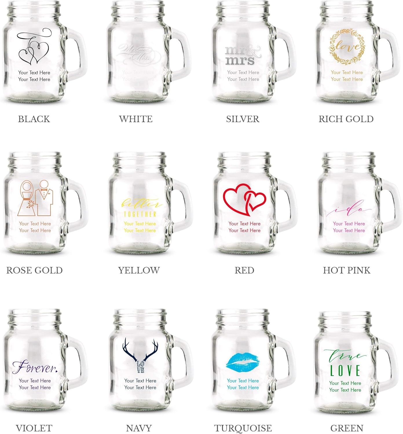 WEDDINGSTAR Personalized 4oz Mini Mason Jar Shot Glass Customizable Full Color Print - 36 pack