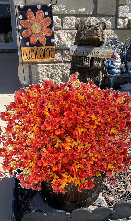 Faux Flower Daisy with Eucalyptus Leaves Fake Plants Greenery Boxwood Outdoor Indoor Garden Home Decoration Porch Patio (F-Orange)