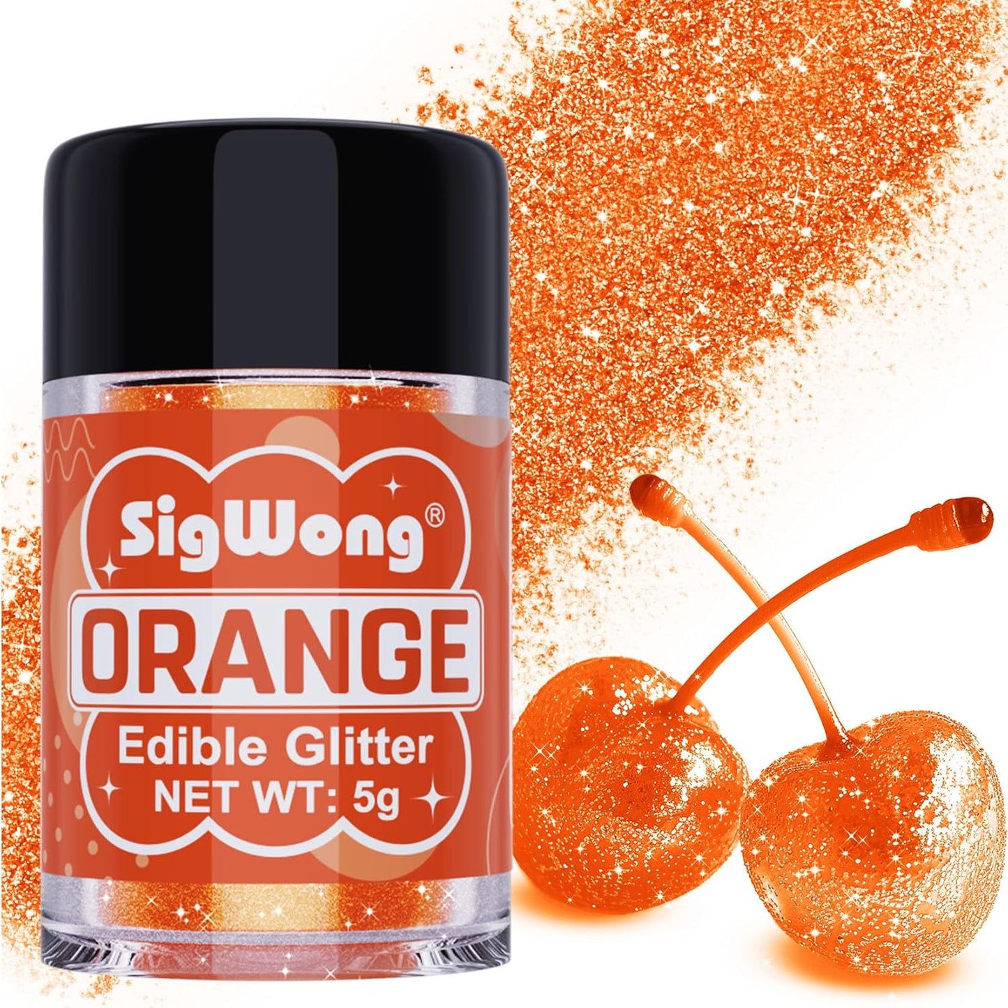 Orange Edible Glitter - 5g Food Grade Cake Decorating Shimmering Glitter, Edible Sprinkle Luster Dust for Drinks, Chocolates, Fondant, Strawberries, Cupcakes, Candy, Cookie - Vegan