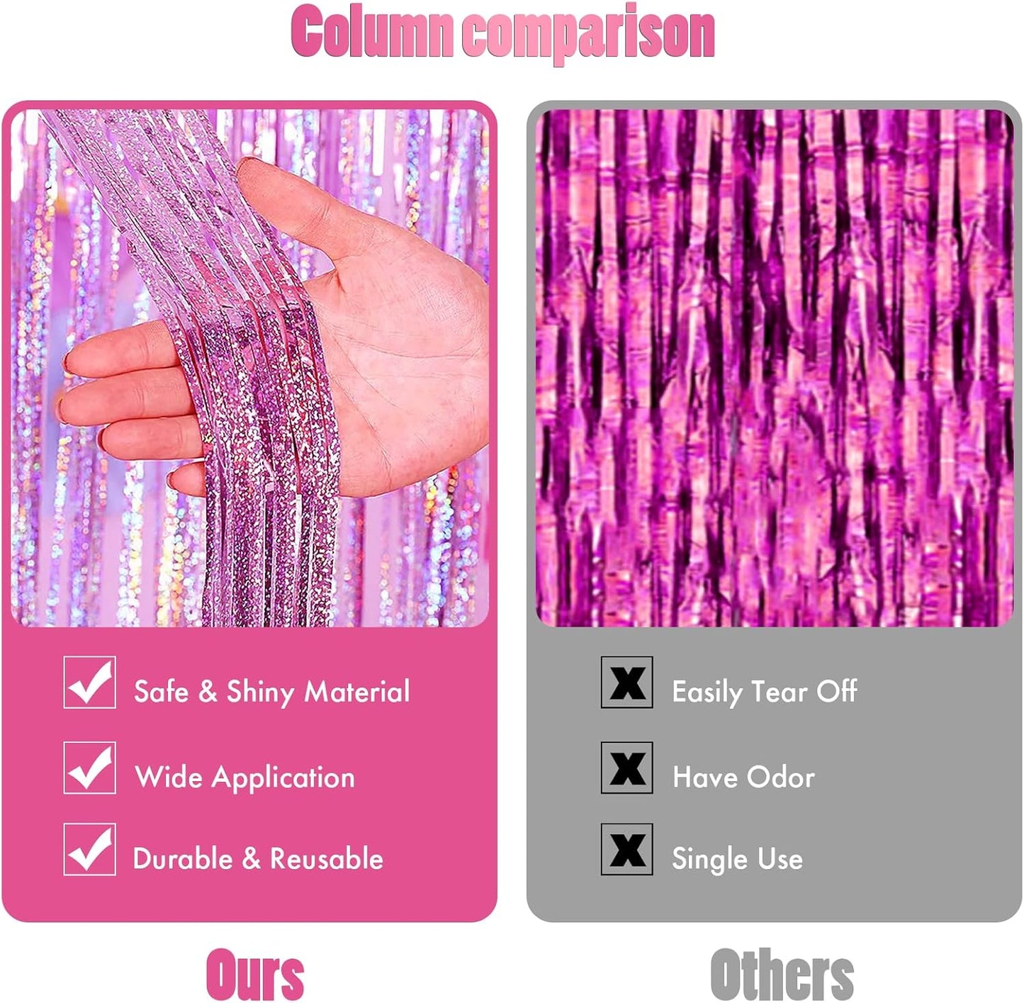 CANREVEL 2 Pack 3.3x8.2 Feet Pink Foil Fringe Backdrop Curtains, Glitter Tinsel Streamers Birthday Party Decorations, Fringe Backdrop for Girl Princess Bachelorette Euphoria Theme Party