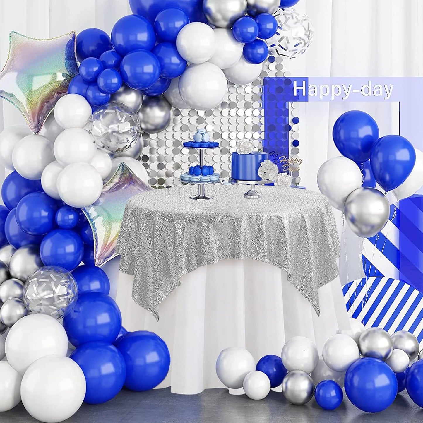 Square Silver Sequin Tablecloth- 50x50 inch, Seamless Sparkle and Glitter Party Table Cloth, Shiny for Wedding Birthday Ceremony Prom Table Decorations