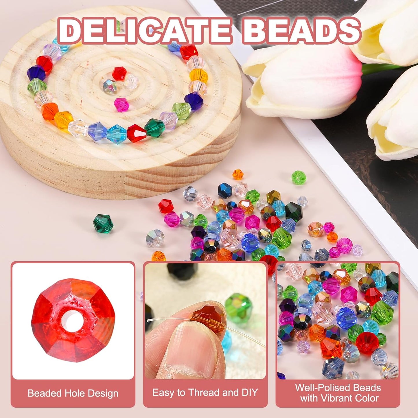 PATIKIL 1000pcs 3mm Bicone Glass Crystal Beads, Faceted Glass Spacer Beads with Box for Jewelry Making Bracelet Necklace Earrings DIY Suncatcher Craft, Red AB