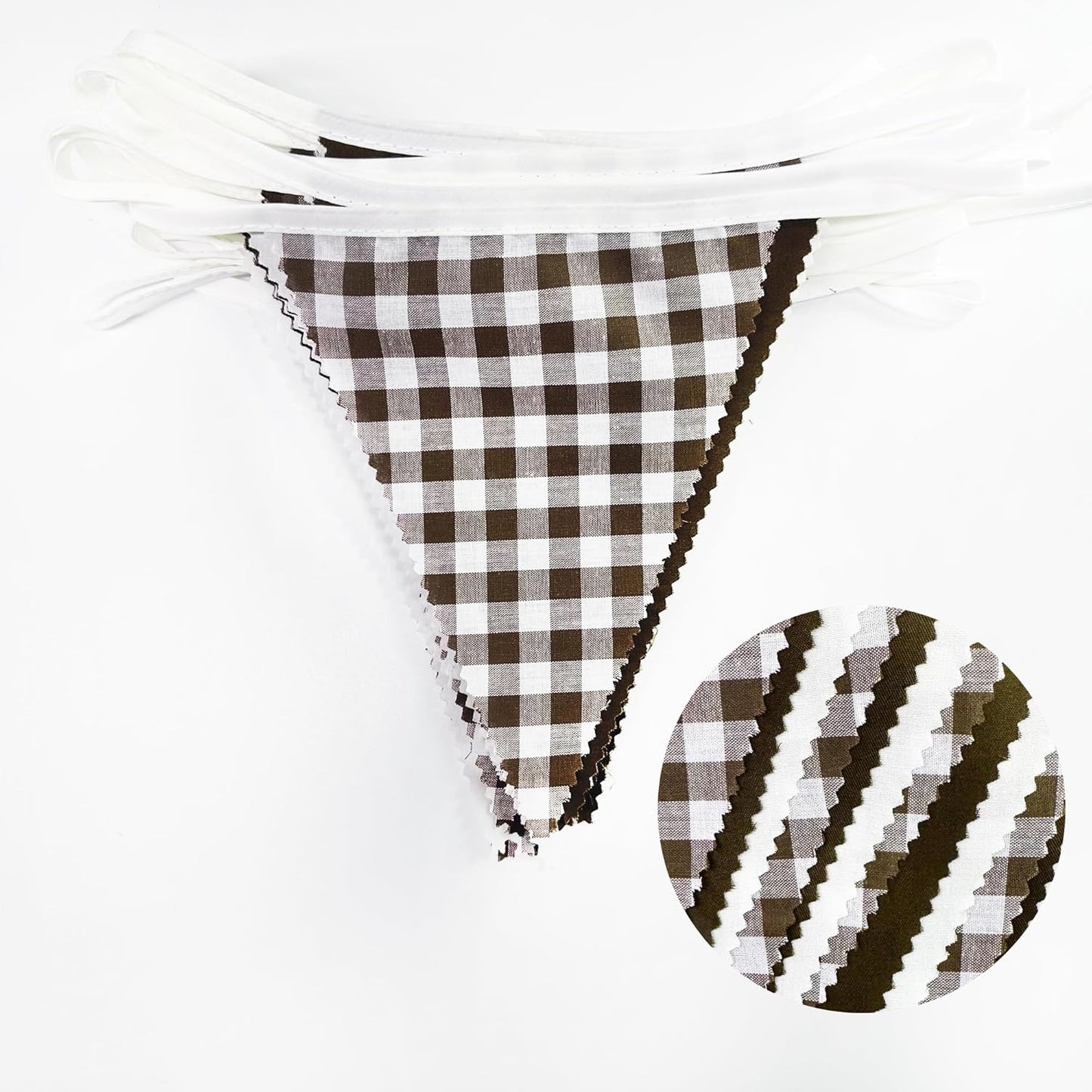 32Ft Coffee Brown Party Decorations Brown Buffalo Plaid Checkered White Triangle Flag Gingham Pennant Bunting Fabric Garland for Woodland Teddy Bear Baby Shower Birthday Home Outdoor Garden Decor