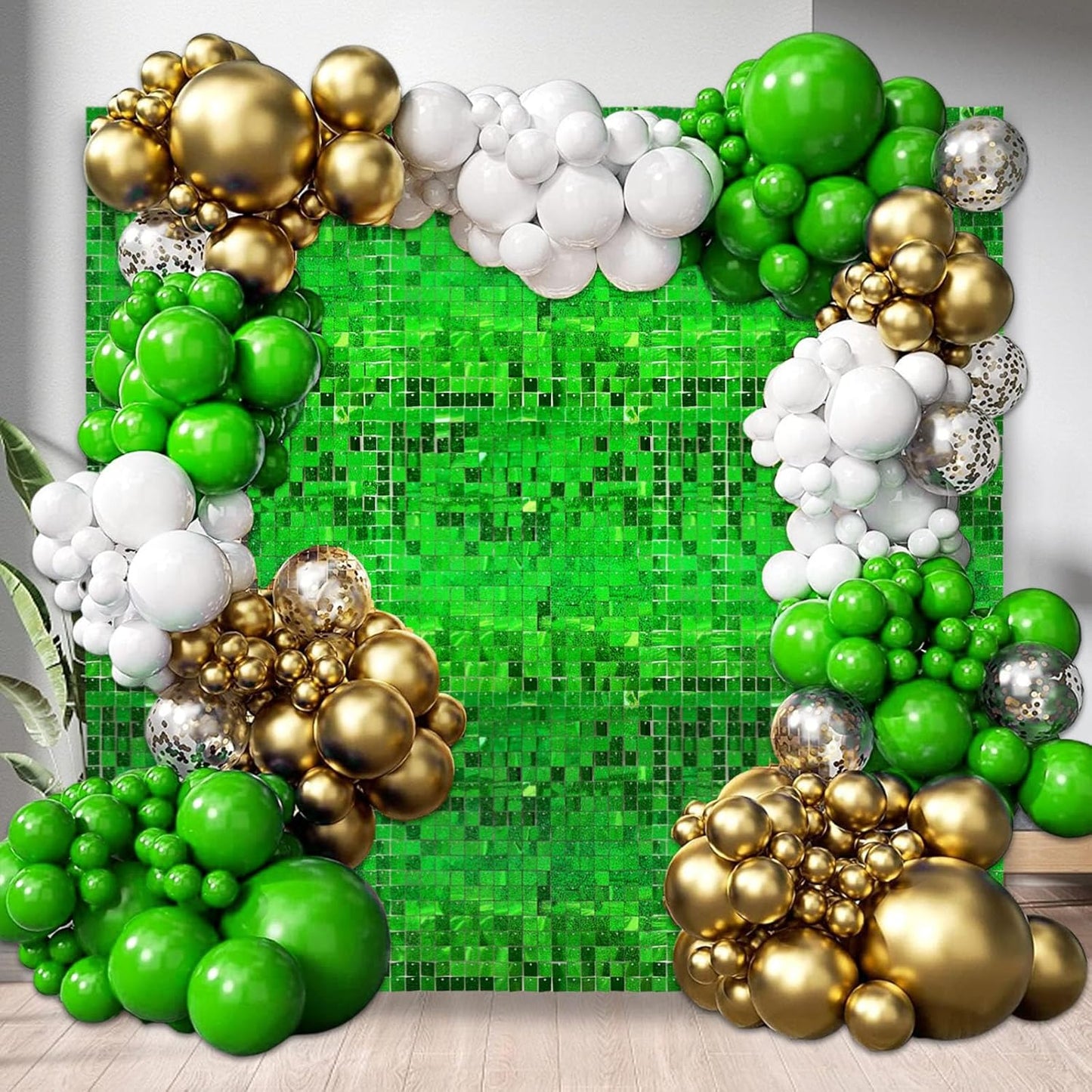 24PCS Green Shimmer Wall Backdrop, Laser Square Sequin Photo Backdrops Panel, Glitter Wall Background for Birthdays, Weddings, Christmas, Engagements, Disco Bachelorette Party Decoration (4FTx6FT)