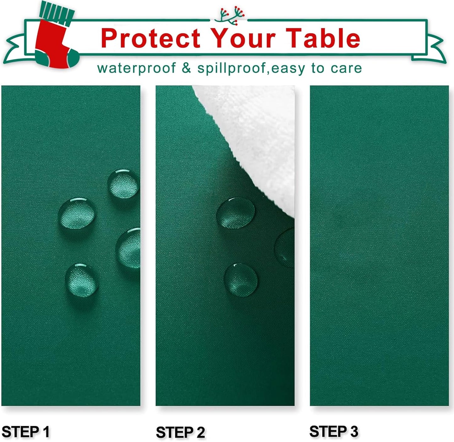 Hiasan Emerald Green Tablecloth for Rectangle Tables - Waterproof Washable Oblong Table Cloth for Dining Kitchen and Outdoor Use, 70 x 108 Inch