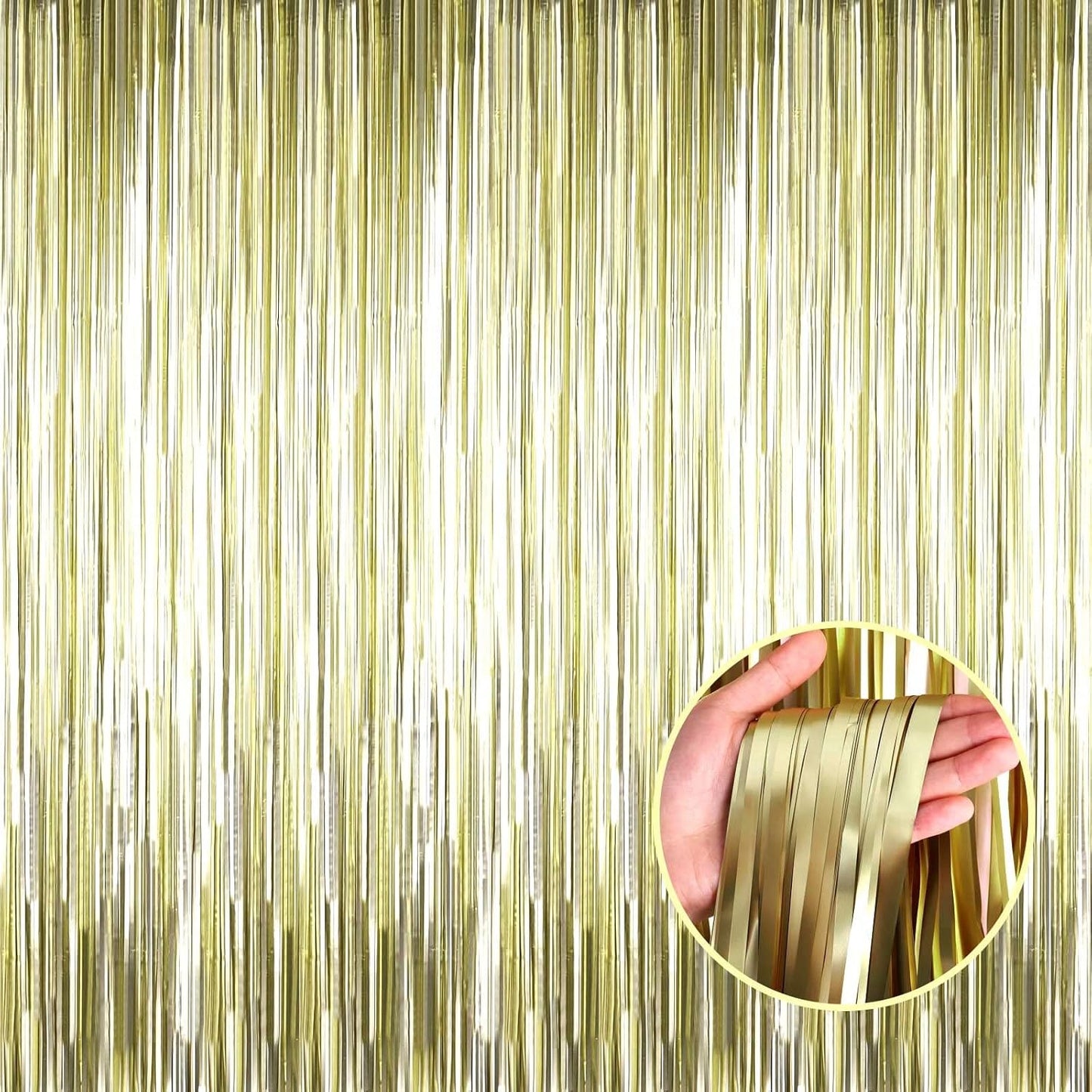 4 Pack Light Gold Foil Fringe Curtain Backdrop, 3.28Ft x 8.2Ft Metallic Tinsel Foil Fringe Streamer Curtains for Party, Photo Booth Props, Birthday, 2022 Graduation Party Supplies