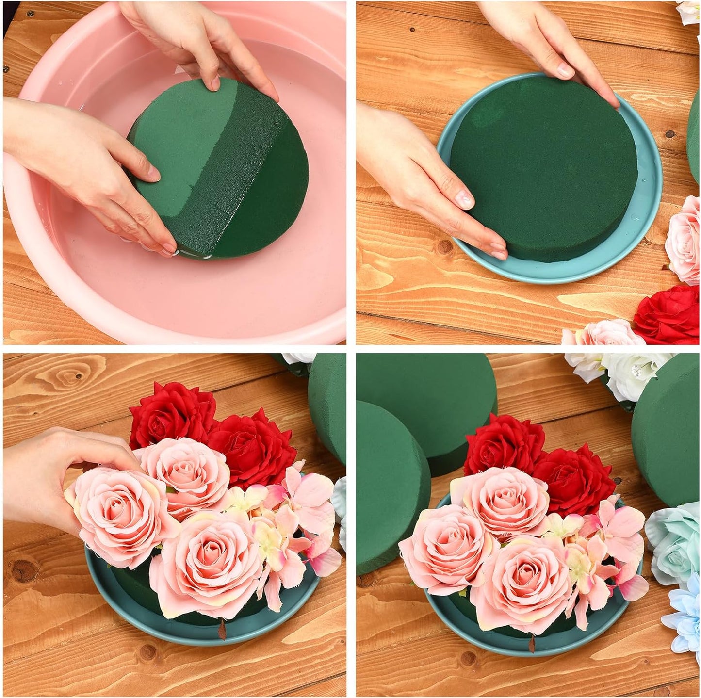 Frienda 6 Pieces Floral Foam Blocks for Artificial Flowers,Thanksgiving Christmas Party Supplies, Dry & Wet Floral Foam Round Kit for Flower Arrangement Wedding Decoration(6.5 x 1.57 Inch)