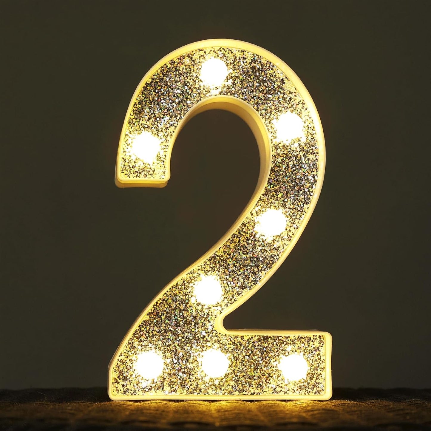 Marquee Light Letters for Table Decorations, Glitter Light Up Signs for Prom, Events, or Engagement Party Decor, Featuring Alphabet & Number Lighted Letters, Number 2