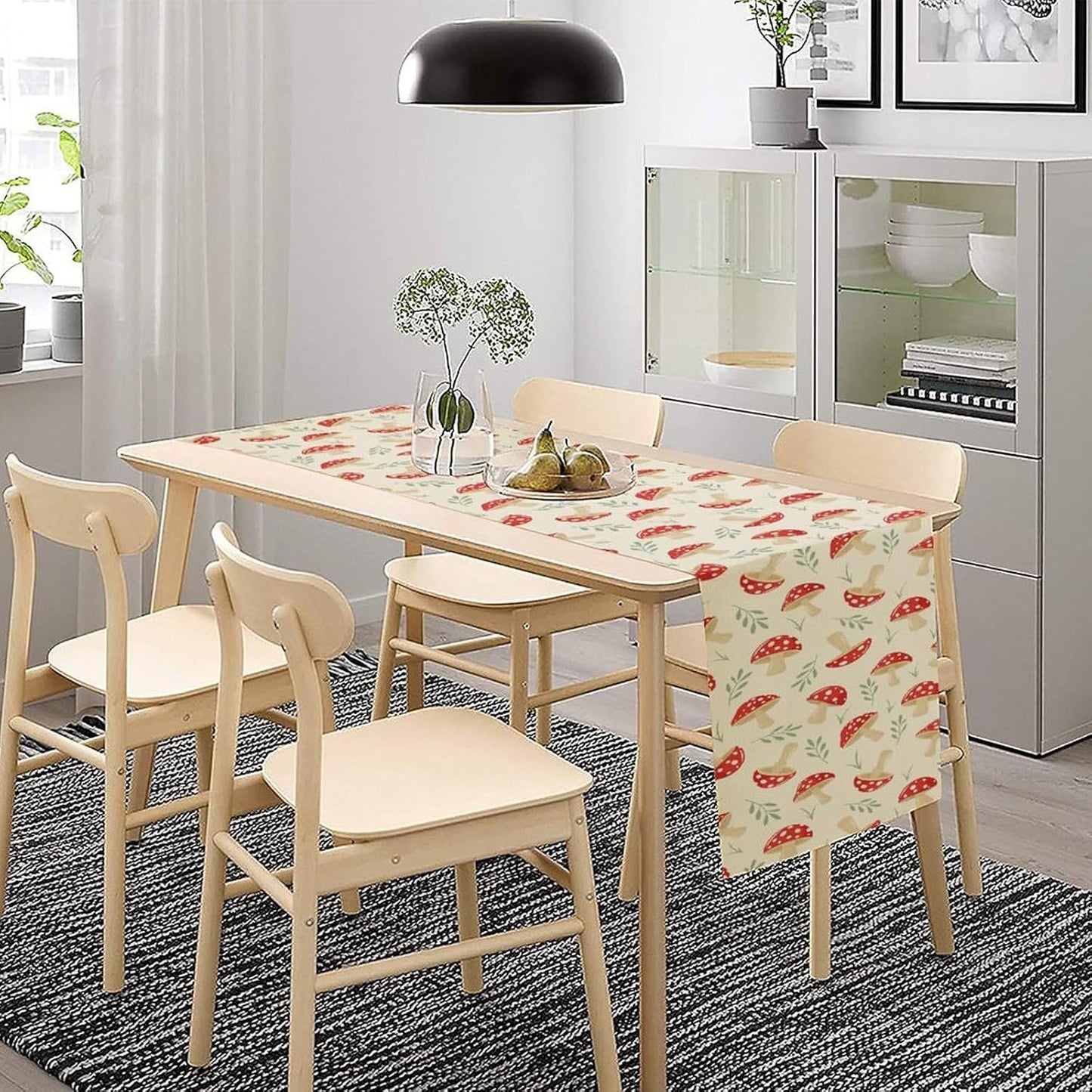 Mushroom Table Runner,Vintage Plant Print Table Runner for Kitchen Dining Table Home Party Decoration 13x120 Inch