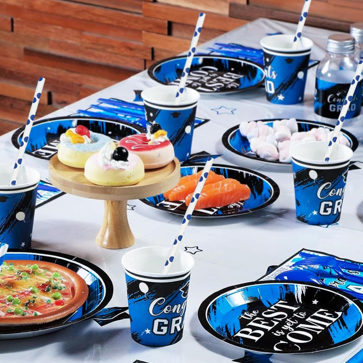 100 Counts Blue Polka Dots Paper Disposable Drinking Straws 7.75 inch, 0.24" Dia. - for Cocktail, Juice, Bar, Restaurant