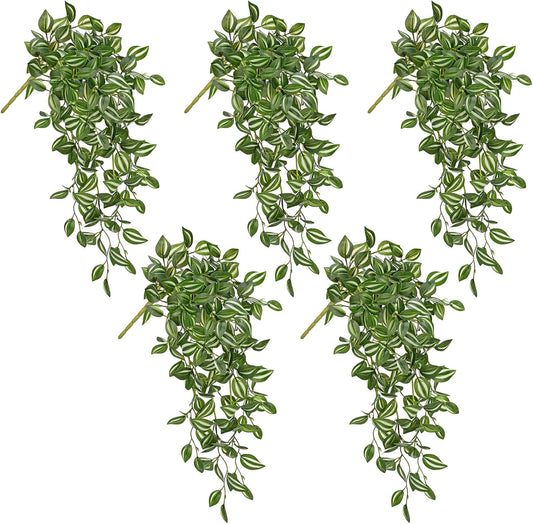 DILATATA Fake Hanging Plants Artificial Hanging Plants 22" Faux Wandering Jew Hanging Leaves Plants for Wall Shelf Home Indoor Outdoor Decor - 5 Pack