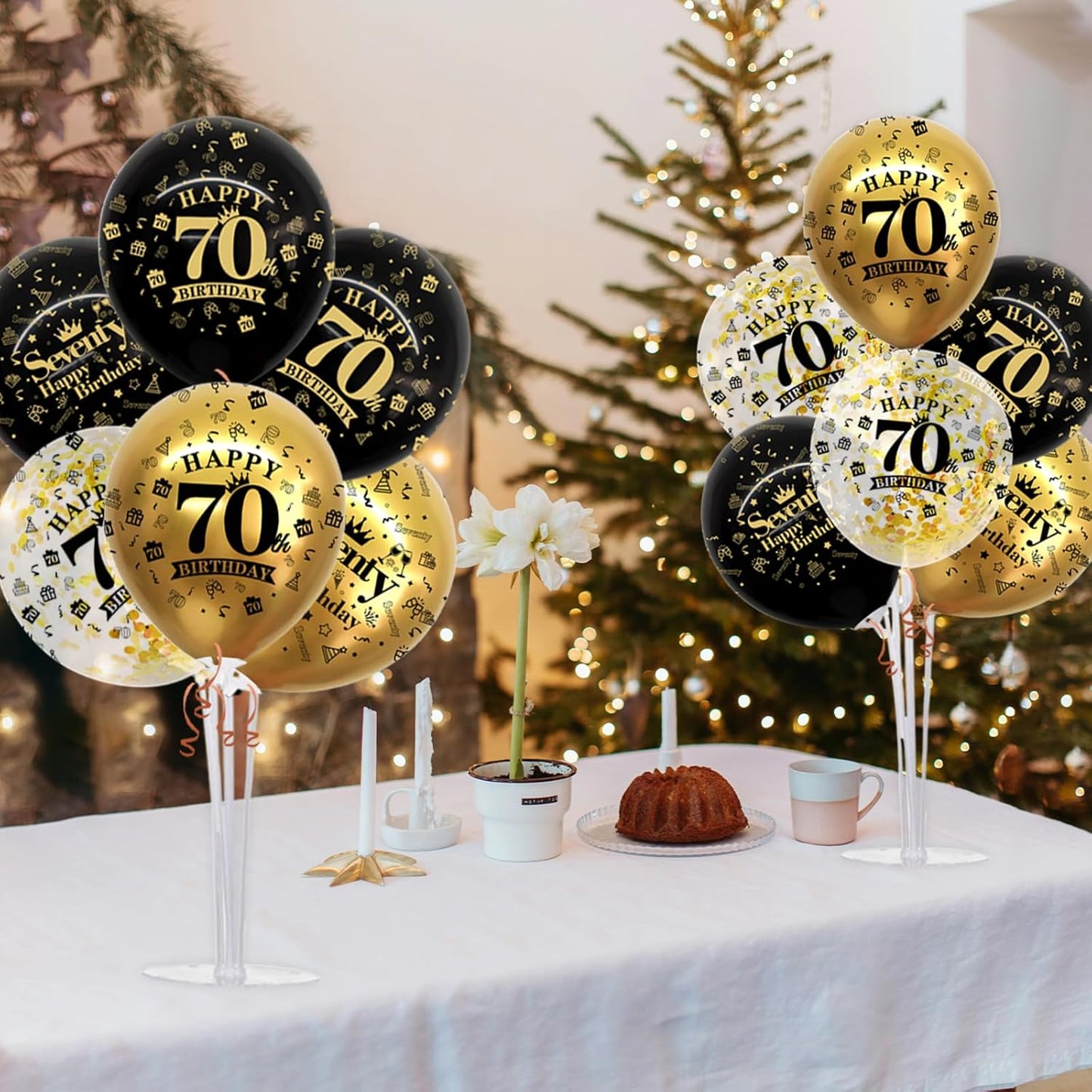 TONIFUL 4 Set Black Gold Balloon Stand Kit for Birthday Decorations for 70th,Balloon Centerpieces for Table Party Decorations Cheers to 70 Years Old Birthday for Men and Women