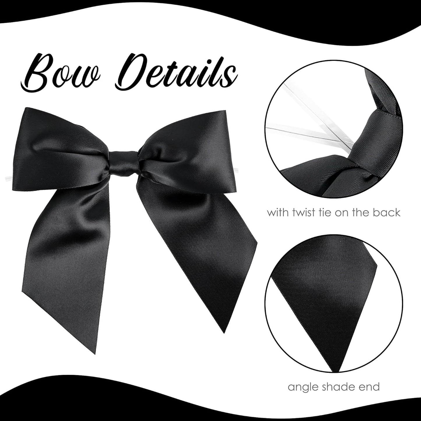 AIMUDI Black Satin Bows 5.5" Bows for Gift Wrapping Satin Twist Tie Bow Premade Ribbon Bow for Treat Bags Invitations Baskets Wreaths Crafts Wedding Birthday Party Baby Shower Decorations, 24 PCs