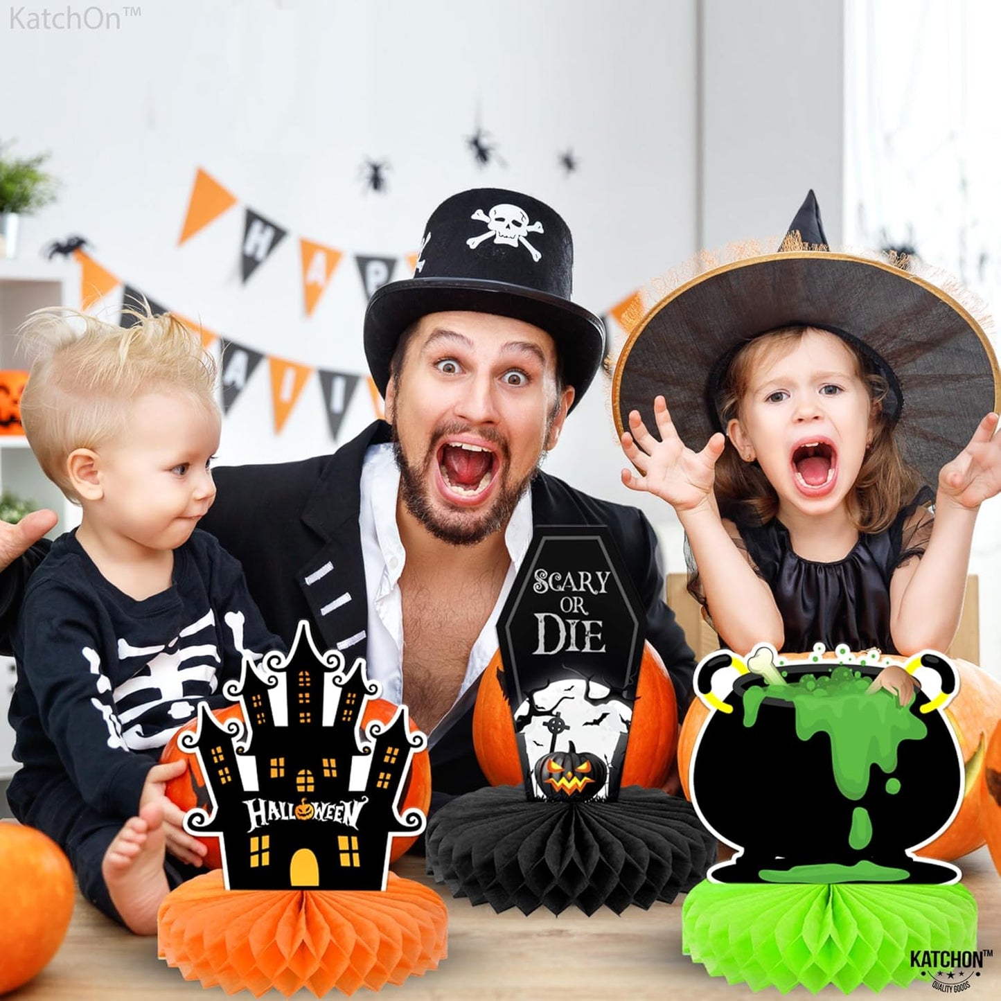 KatchOn, Halloween Centerpieces for Tables - Pack of 9 | Witch Halloween Table Centerpiece, Halloween Table Decorations | Orange and Black Halloween Centerpiece | Spooky Halloween Decorations Indoor