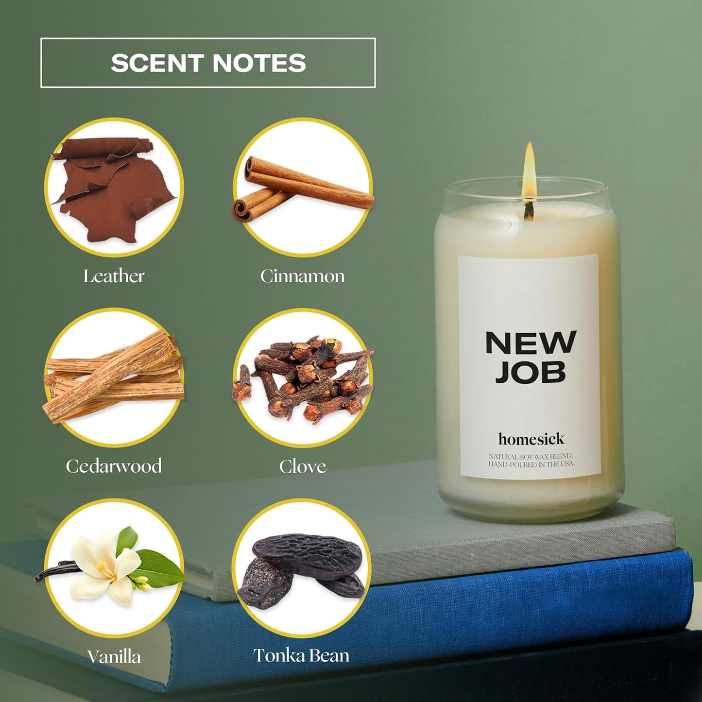 Homesick New Job Scented Candle - 13.75 oz Leather & Cinnamon Scented Natural Soy Wax Blend, Coworker Leaving Gifts for Friends, Goodbye, Going Away, New Beginnings & Congrats on New Job Candle Gift