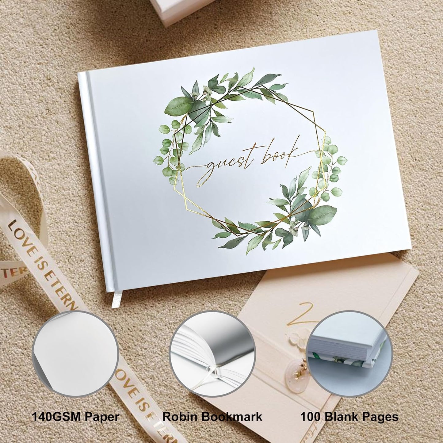 Mr&MrsGifts Elegant Wedding Guest Book Wedding Reception Hard Cover Guest Sign in Book for Bridal and Baby Shower(Garland)