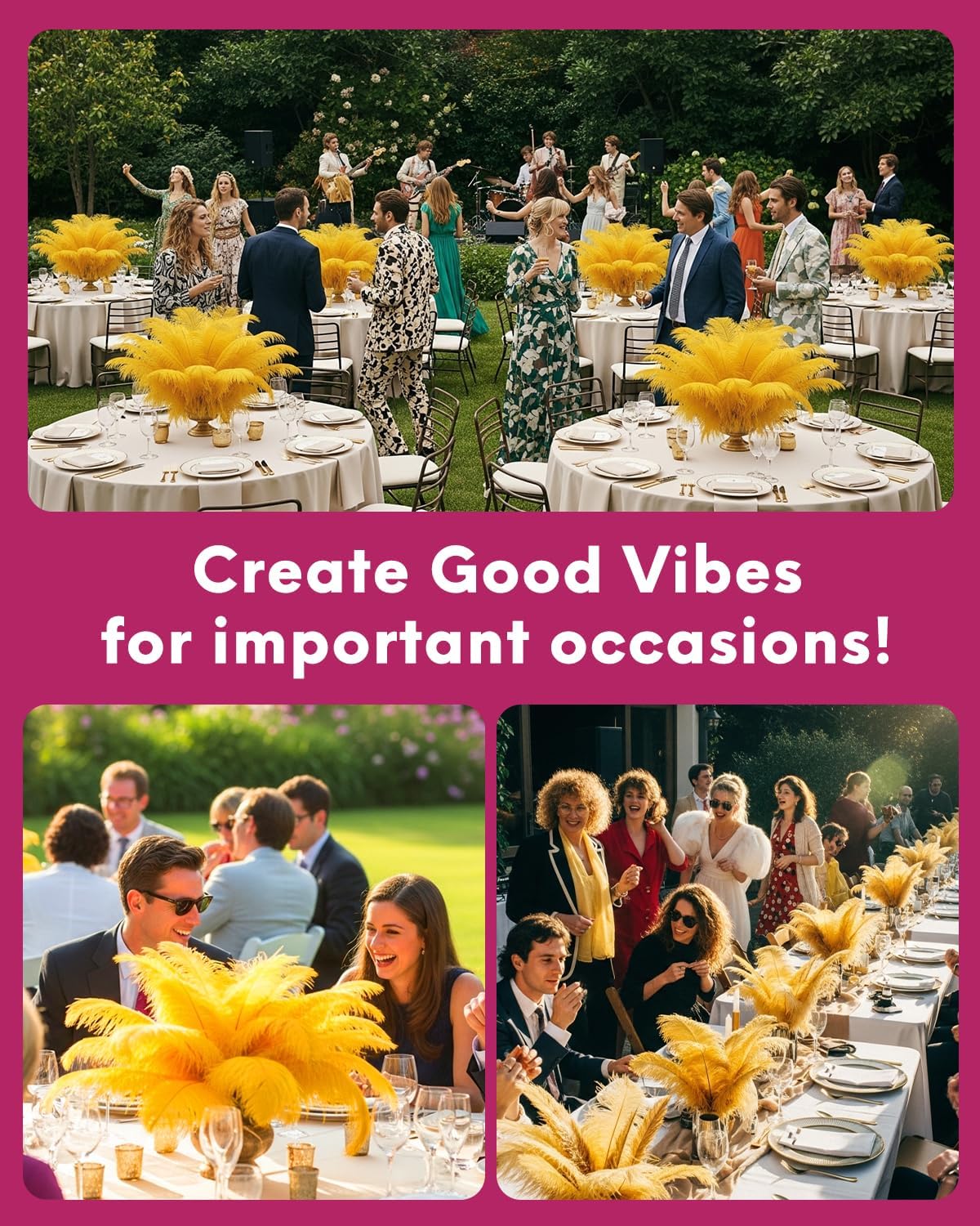 NEWONG 30pcs Gold Ostrich Feathers Natural Bulk 11-14inch(28-35cm) Vase Craft Wedding Home Party Centerpieces Christmas Day Decoration