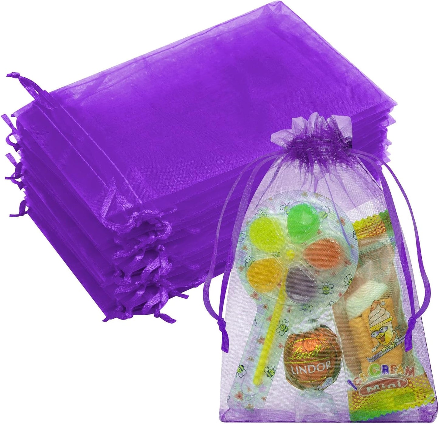 Organza Bags 50 Packs 4x6 Inch, Organza Gift Bags Sachet Bags Jewelry Bags Drawstring for Halloween Treat Party Favor (Purple)