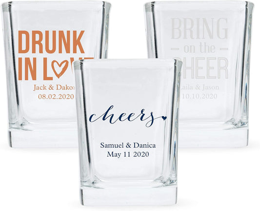 WEDDINGSTAR Personalized 2oz Square Shot Glass Customizable Full Color Print - 48 pack