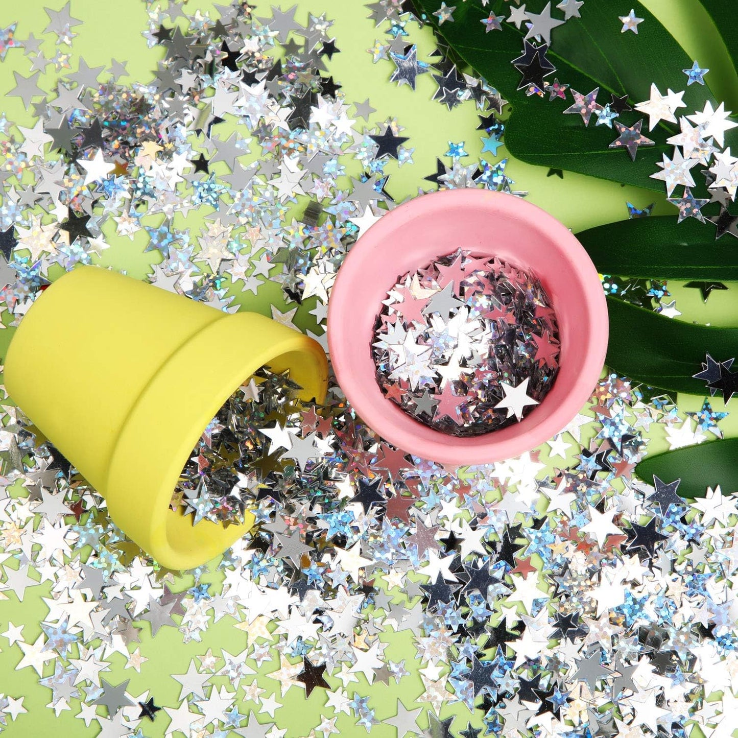 Hestya 60g Star Confetti Glitter Table Confetti Metallic Foil Stars for Party Wedding Festival Decorations(Silver Set,10mm and 6mm)