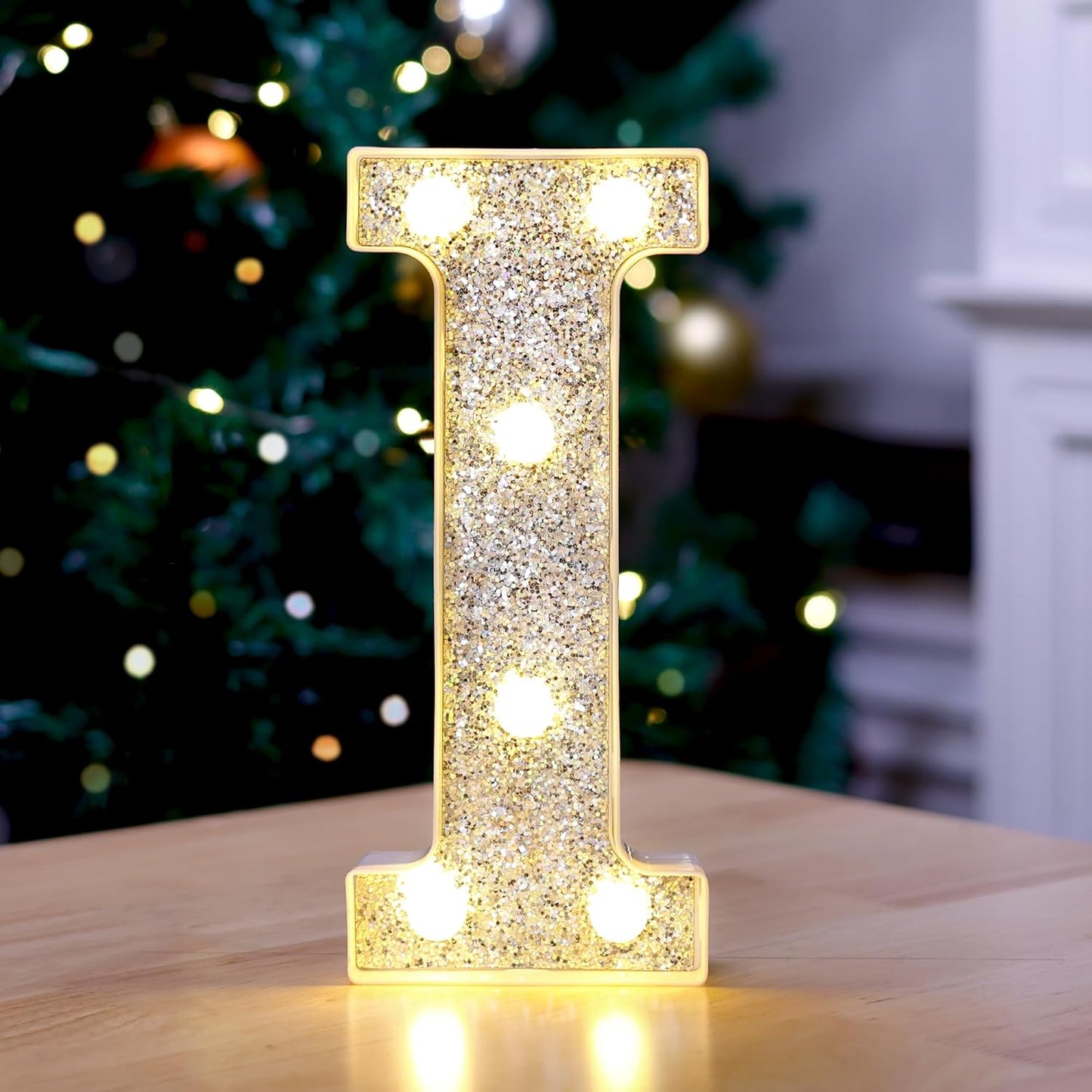Marquee Light Up Letters, Glitter Silver LED Letter Lights Battery Powered Alphabet Letter Sign for Night Light Wedding Birthday Party Cafe Bar Decoration Girls Room Decor - I