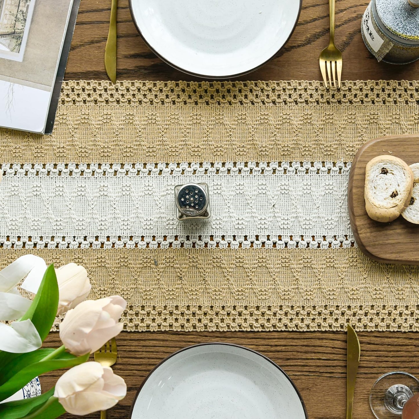 Artoid Mode Burlap Brown Farmhouse Rustic Table Runner, Seasonal Hollow Kitchen Dining Table Decoration for Home Party Decor 12x48 Inch