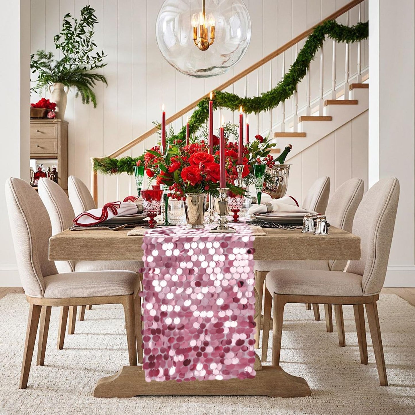 VHH Sequin Table Runner 12 x 108 inches Pink Table Runner, Glitter Runner for Party Wedding Birthday, Party Spring Easter Rustic, Birthday Supplies Decorations (1 Pack).