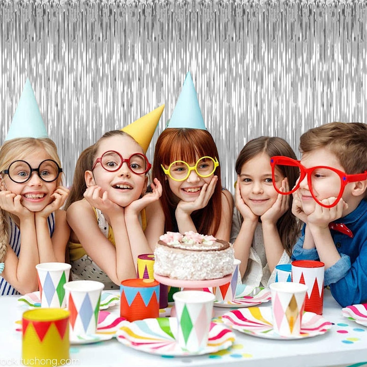 5 Pack Silver Backdrop Curtain Party Decorations Foil Fringe Backdrop Silver Tinsel Streamers Birthday Bachelorette New Year Christmas Wedding Baby Shower Disco Party Decorations