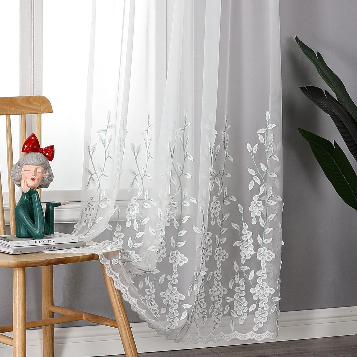 VISIONTEX White Sheer Voile Curtains, Decorative White Embossed Drip Rod Pocket Window Drapes for Home Kitchen, Living Room and Bedroom 54 x 63 Inch, Set of 2 Curtain Panels