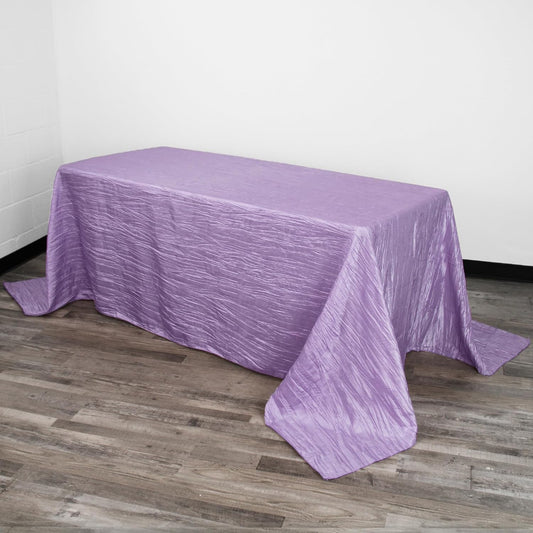 YOUR CHAIR COVERS - 90 x 156 inch Rectangular Crinkle Taffeta Tablecloth - Lavender, Rectangle Table Linens for 8 ft Rectangular Tables, Wedding Crushed Table Cloth