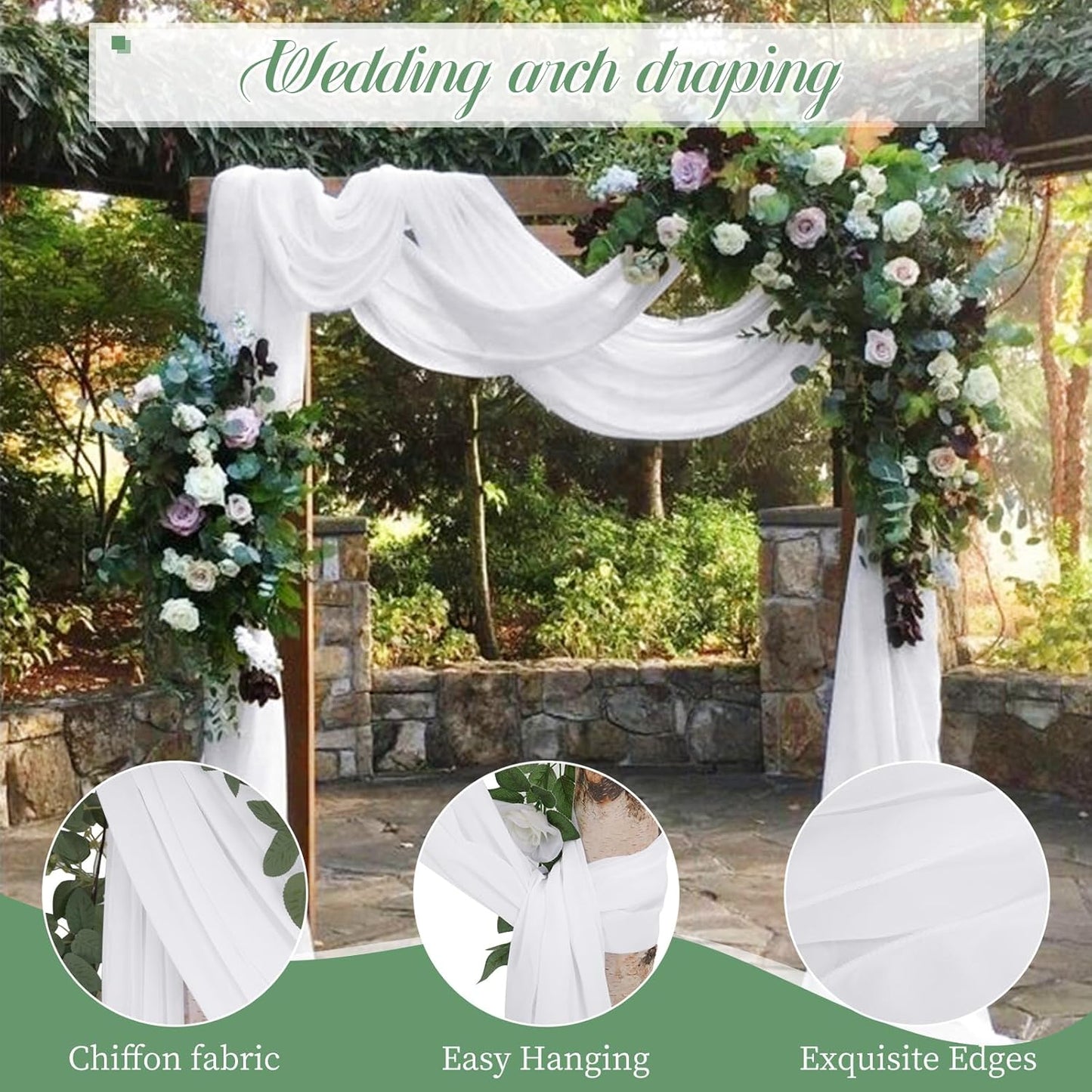 Wedding Arch Draping Fabric, 8 Panels 28" x 20ft White Sheer Chiffon Curtain Drapes for Wedding Drapes Sheer Backdrop Curtains