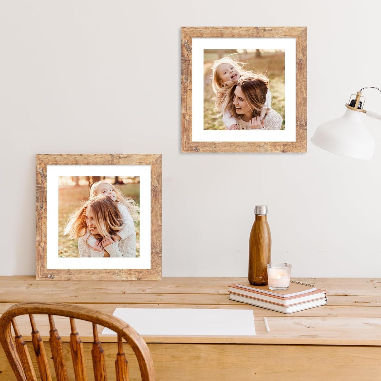 10x10 Picture Frame Set of 4 with Real Glass, Rustic Brown Frames Display 8x8 Picture with Mat or 10 x 10 Without Mat, Wooden Square Photo Frame for Wall Mount and Tabletop Display