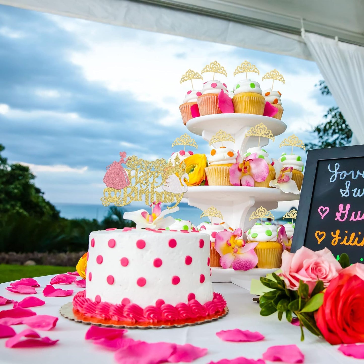 Gyufise 24Pcs Gold Princess Crown Cupcake Toppers Glitter Princess Cake Pick Decorations for Wedding Girl Birthday Baby Shower Party Decorations