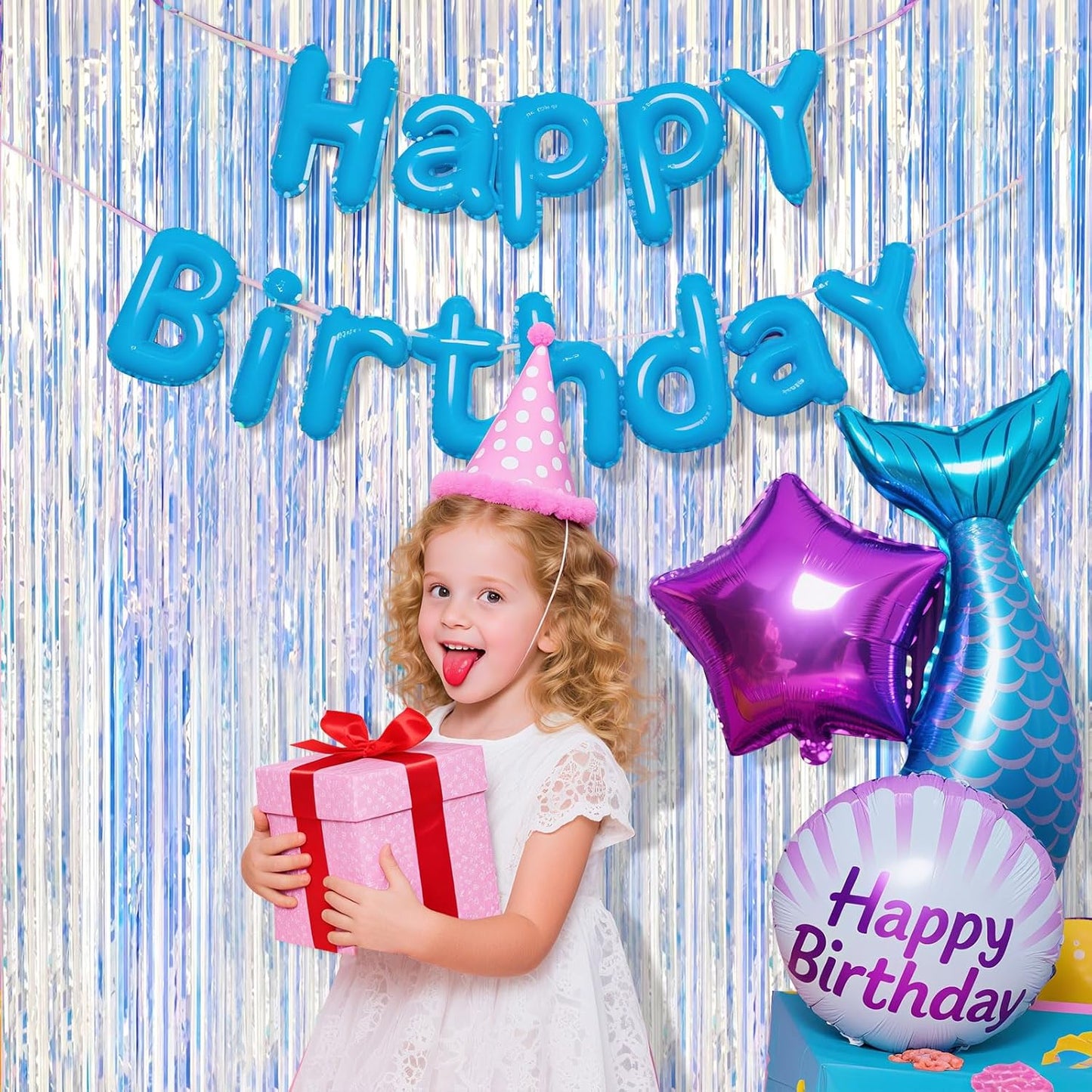 5 Pack Iridescent Neon Party Decorations Sparkly Tinsel Backdrop Foil Fringe Curtain Glitter Curtains for Birthday Party Ocean Theme Valentines Bachelorette Holiday Decorations