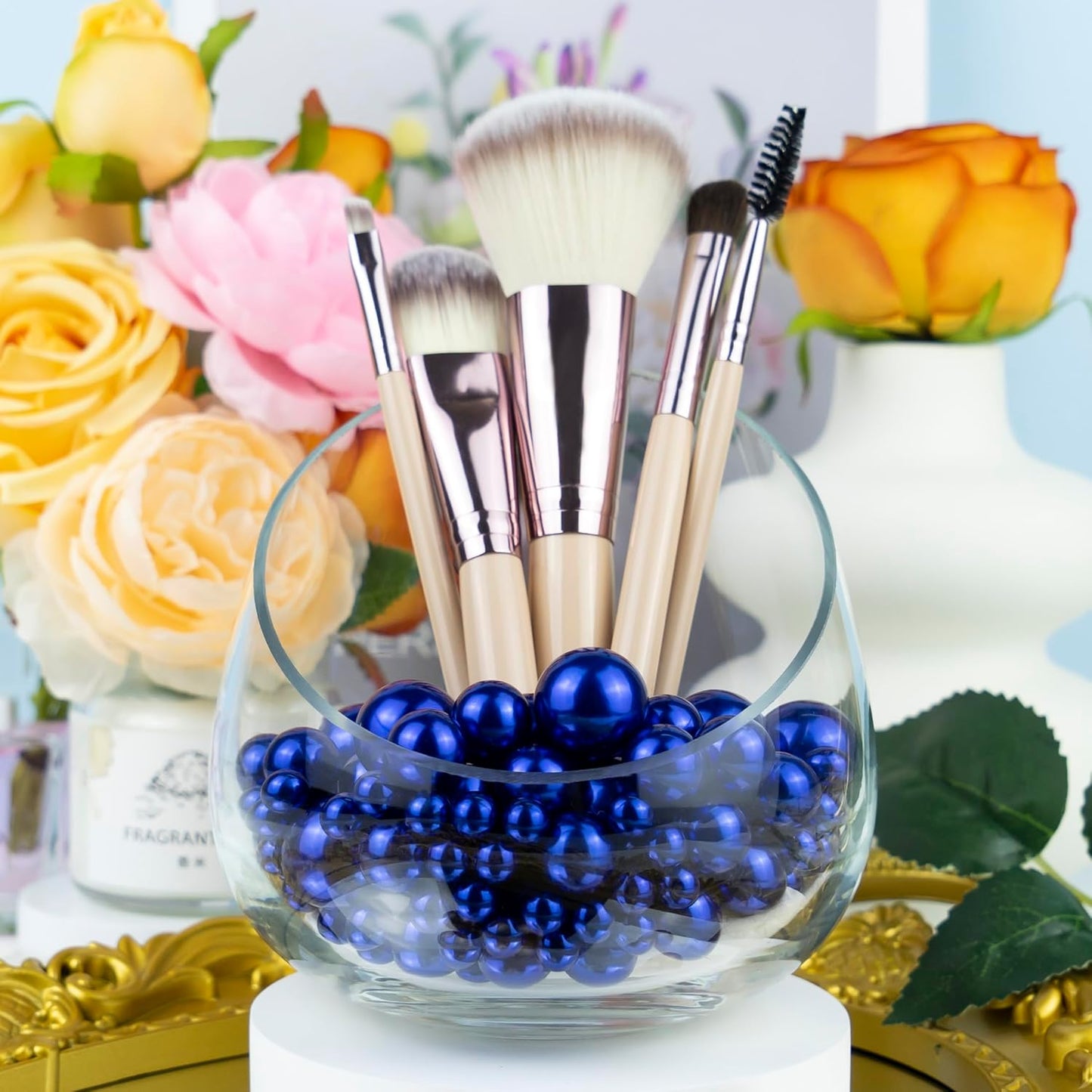 150Pcs Navy Blue Polished No Hole Faux Pearl Beads for Vase Filling Decorations, Plastic Pearls Vase Fillers, Table Scatters, Wedding Centerpiece, Home Decor, 8/14/20 mm