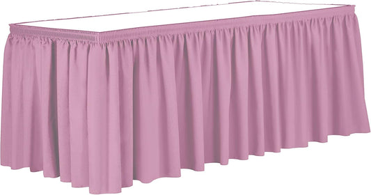 Ultimate Textile Pleat Polyester Fabric Table Skirt - Machine Washable Flame Resistant with Clips for Events, Weddings & Trade Shows, Cut & Sewn in Paterson, NJ - Pink Balloon, 21' Shirred Pleat