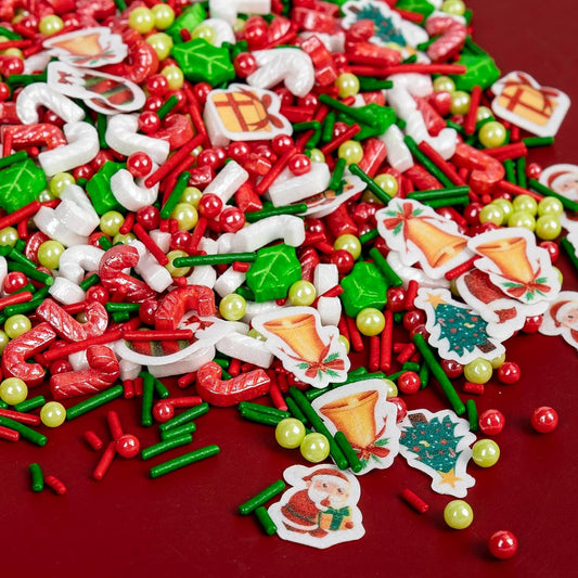 Edible Christmas Sprinkles for Cake Decorating,130g White Red Candy Cane,Red Green Pearls and Jimmies, Christmas Trees and Theme Glutinous Rice Paper,Sugar Holiday sprinkle for Cupcake Toppers, Cookie, Ice Cream Decorations Party Supplies