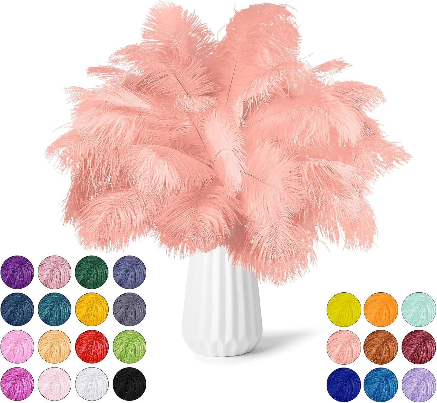 NEWONG 30pcs Rouge Pink Ostrich Feathers Natural Bulk 11-14inch(28-35cm) Vase Craft Wedding Home Party Centerpieces Christmas Day Decoration