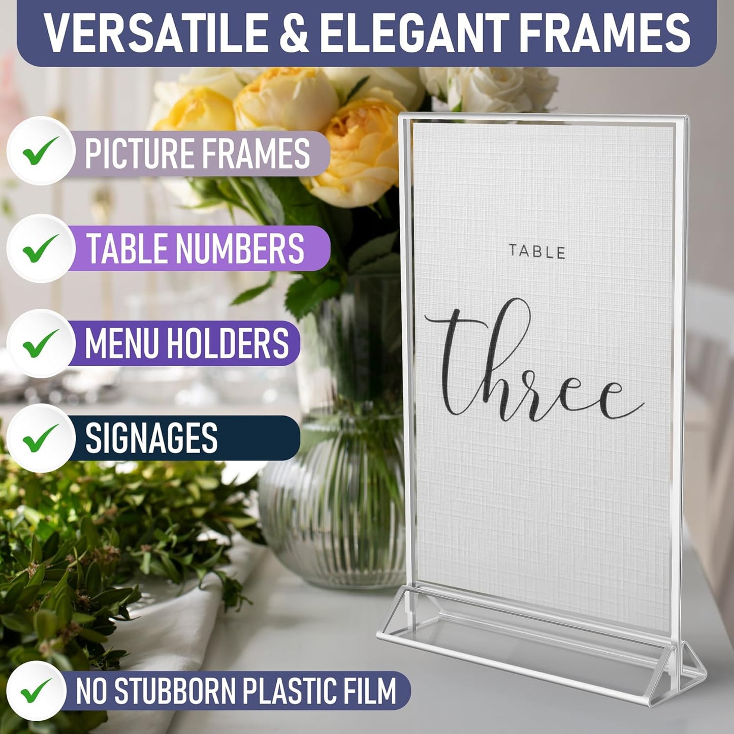 Silver Picture Frames Double-Sided, 6-Pack 4x6 Acrylic Table Number Holders, Clear Easel Stands for Signs, Silver Frames for Wedding Table Numbers, Menu Holders, Photo Displays for Events and Décor