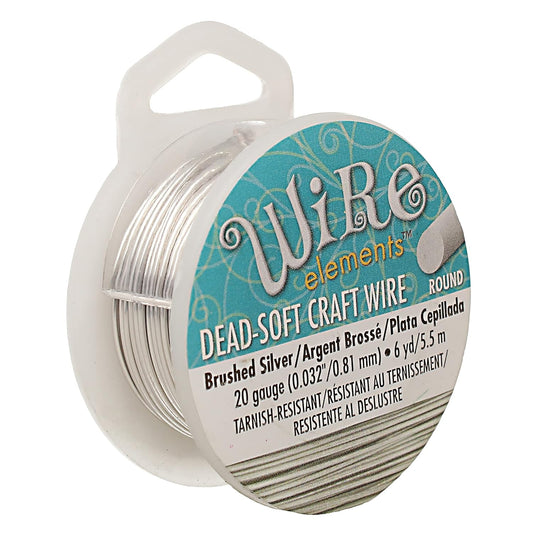The Beadsmith Wire Elements Craft Wire – Tarnish Resistant, Soft Temper, Round, Brush Silver Color – 0.81mm, 20 Gauge, 6 Yard Spool – Jewelry Making, Wire Wrapping, Floral, & Other DIY Crafts
