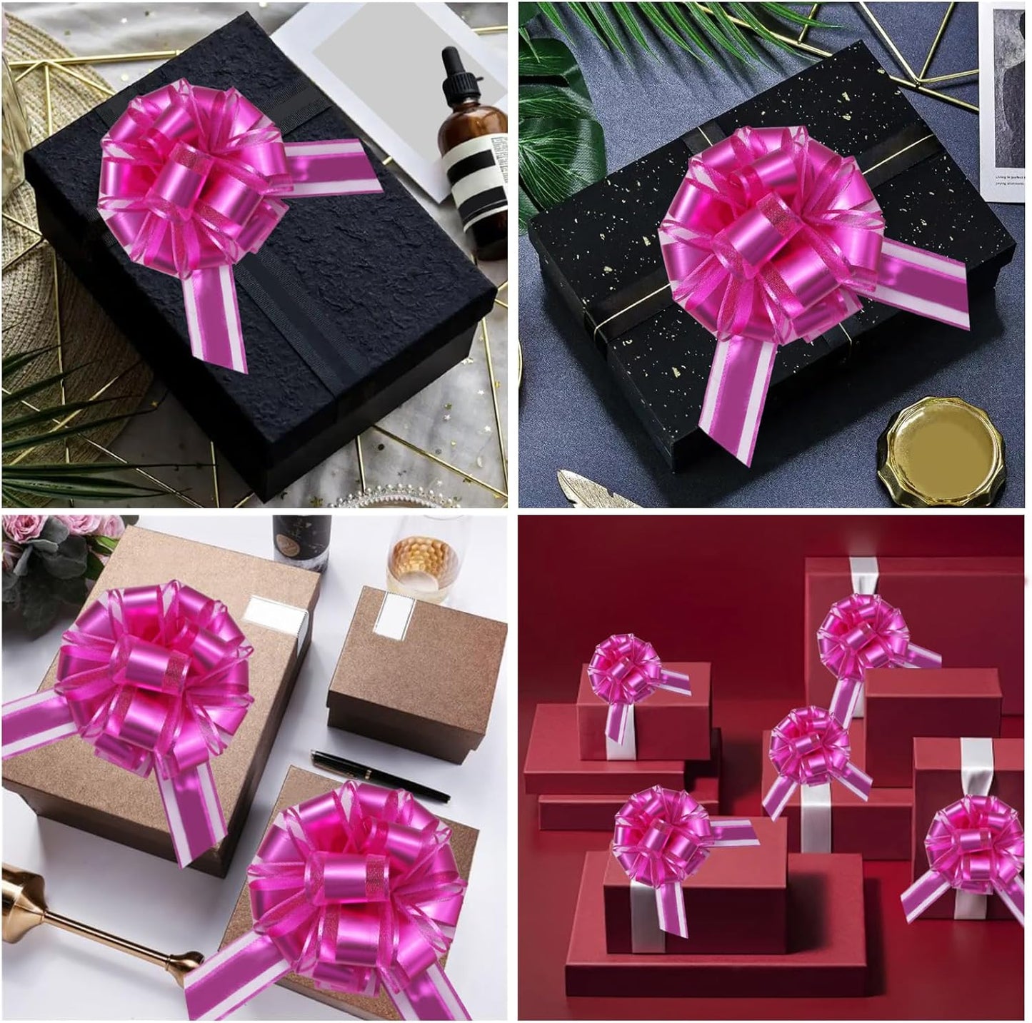 7 Pieces Large Pull Bows, 6 inche, Big Bow for Gift Wrapping, Christmas Party Birthday, Wedding Baskets,Valentine's Day Gift Decorations, Flower Decoration (Rose Red)