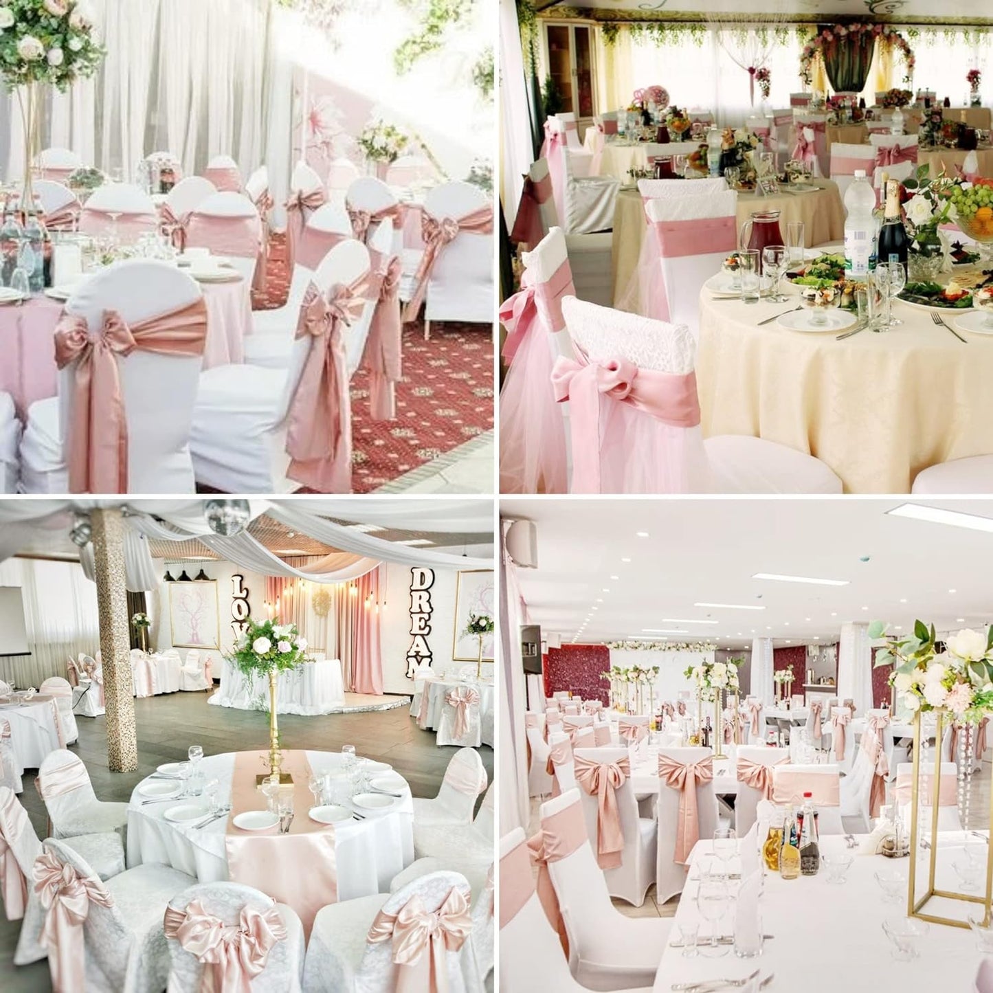 100 PCS Satin Chair Sashes Decorative Bow Chair Ribbon Bows Chairs Cover Band Back Sashes Ties for Wedding Party Ceremony Reception Events Banquet Restaurant Home Kitchen Decor(7 x108 inch,Rose Gold)